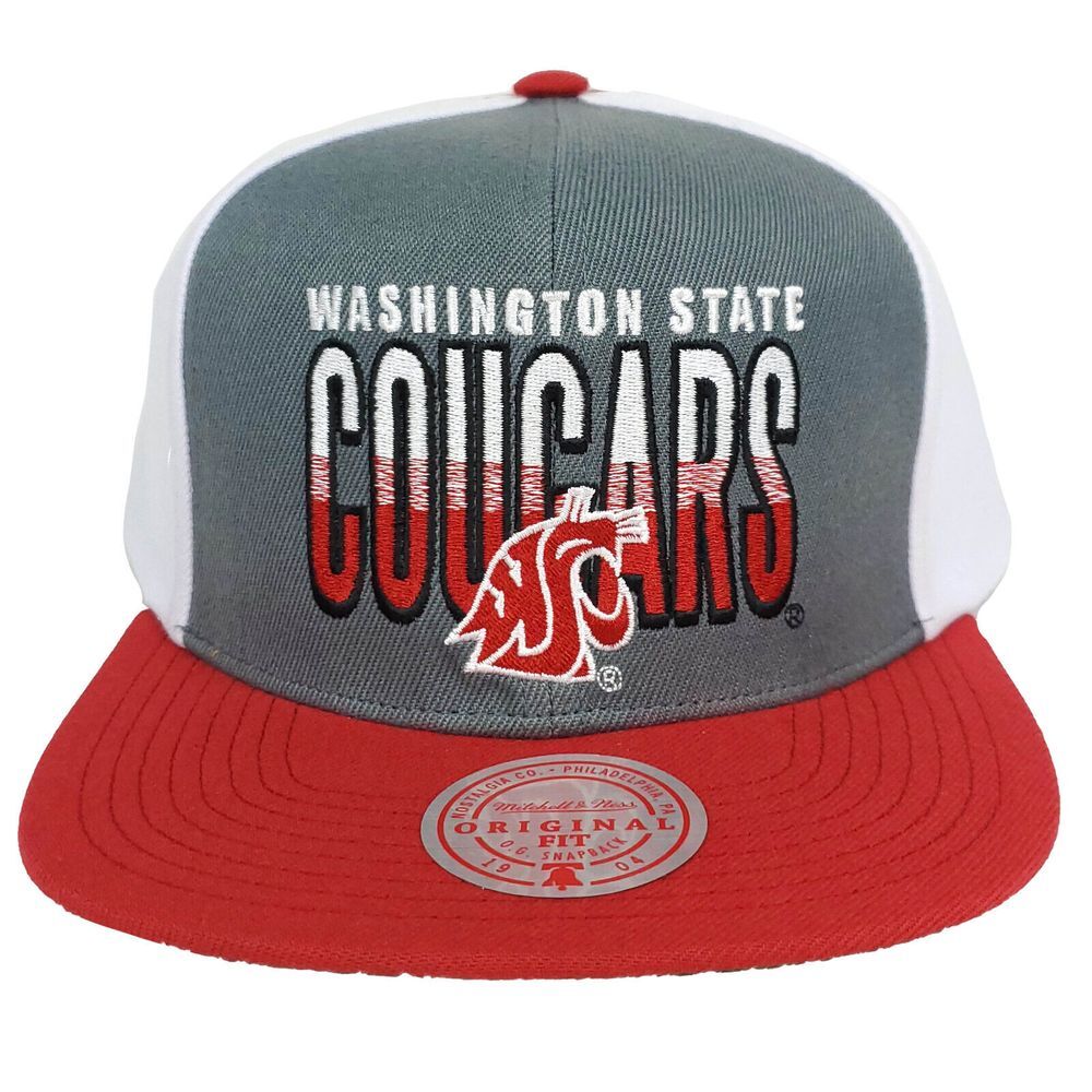 Washington State Cougars Mitchell & Ness NCAA Snapback Hat‎ Cap Embroidery NWT